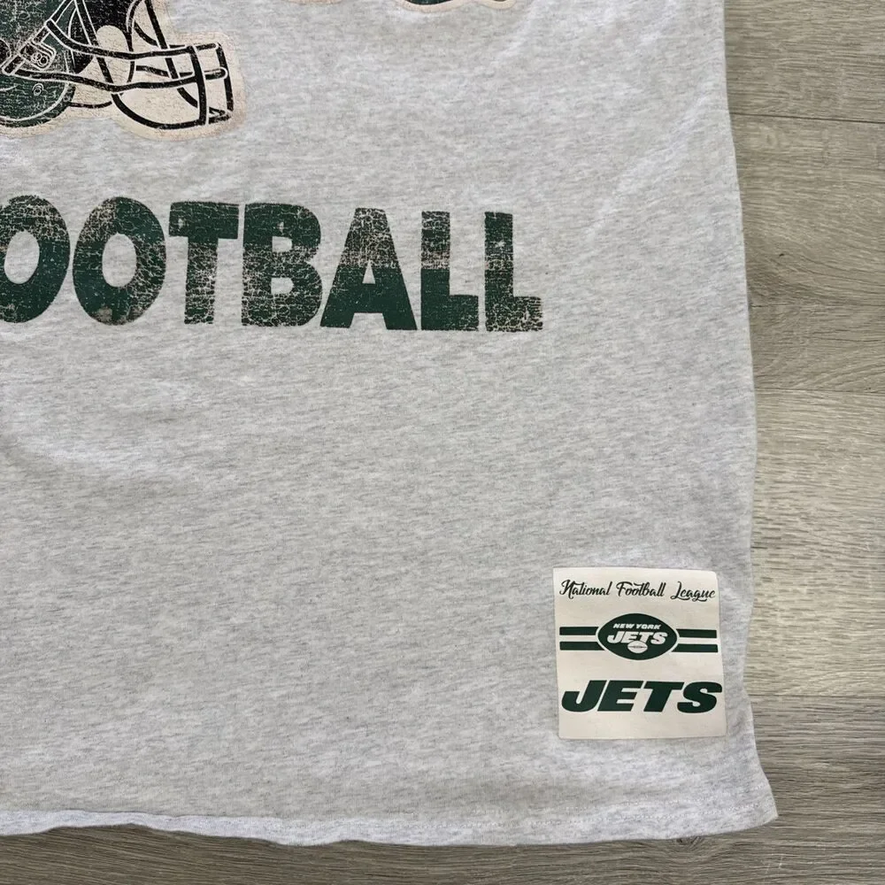 New York Jets Football Shirt Gray NFL Helmet Logo Men's Tee Medium